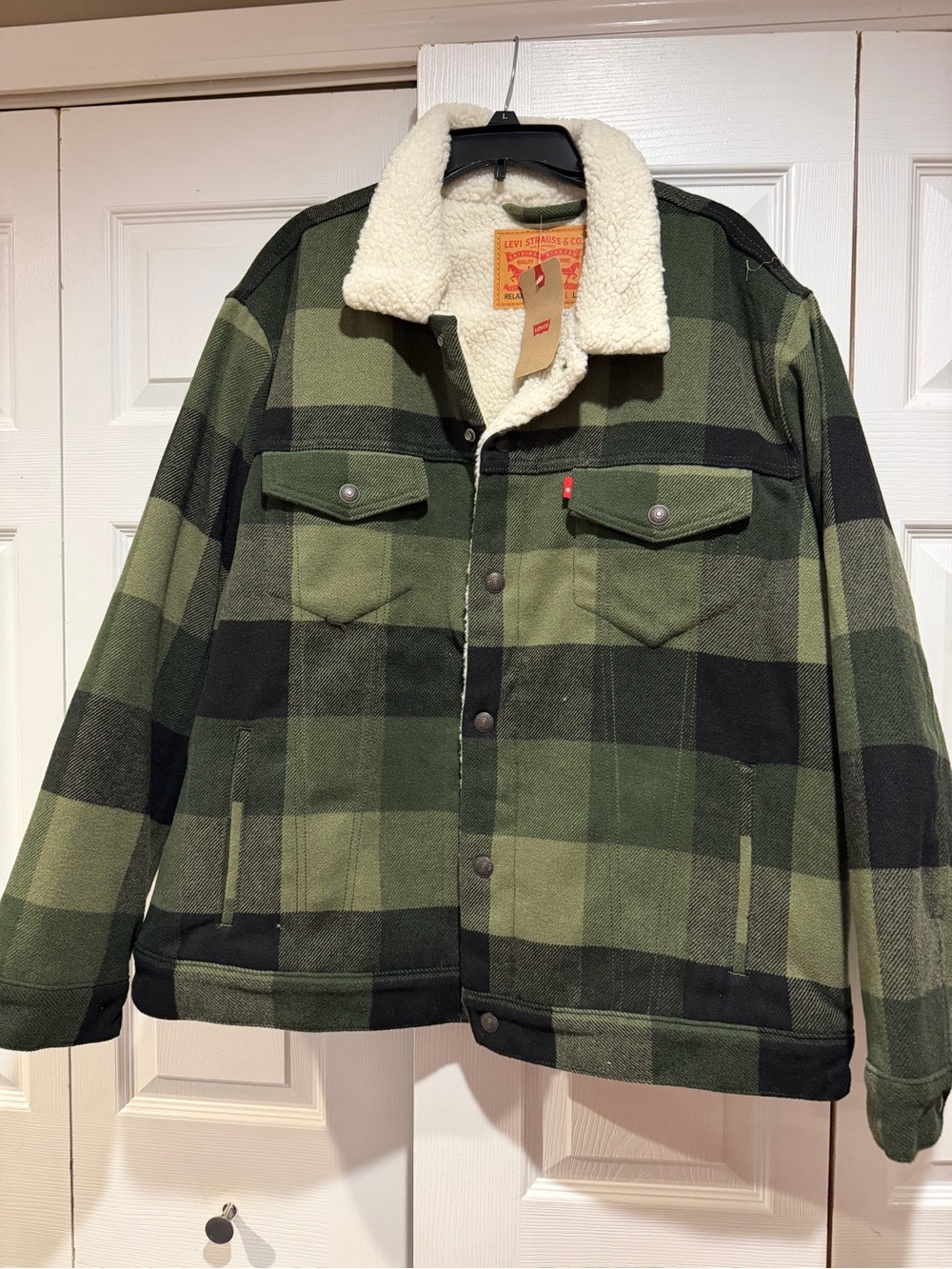 Levi's Green and Black Plaid Sherpa-Lined Shirt Jacket